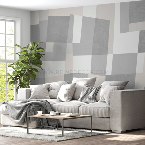 Crisscrossed Concrete Wallpaper in White & Gray - Picture 3 of 9